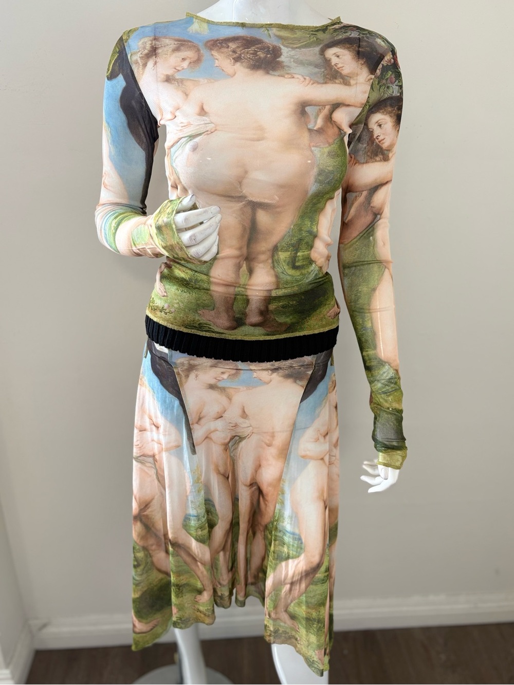 Archival Jean Paul Gaultier SS 95 The Birth of Venus Mesh Two-Piece Top & Skirt